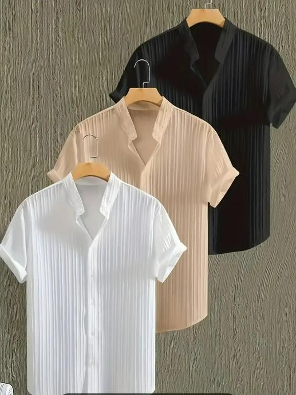 Men's Solid Retro Short Sleeves Button