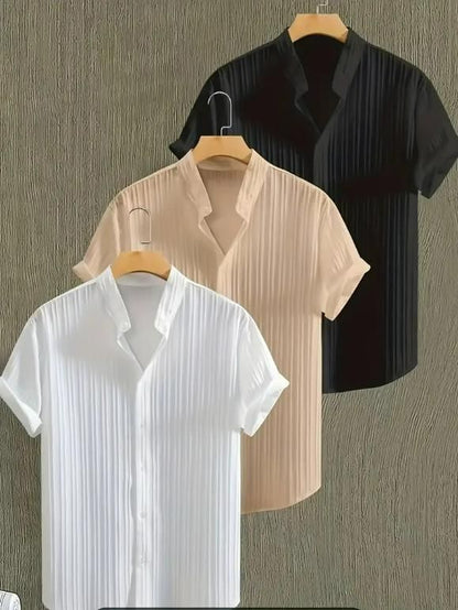 Men's Solid Retro Short Sleeves Button