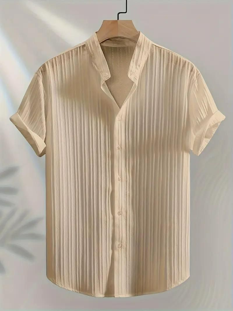 Men's Solid Retro Short Sleeves Button